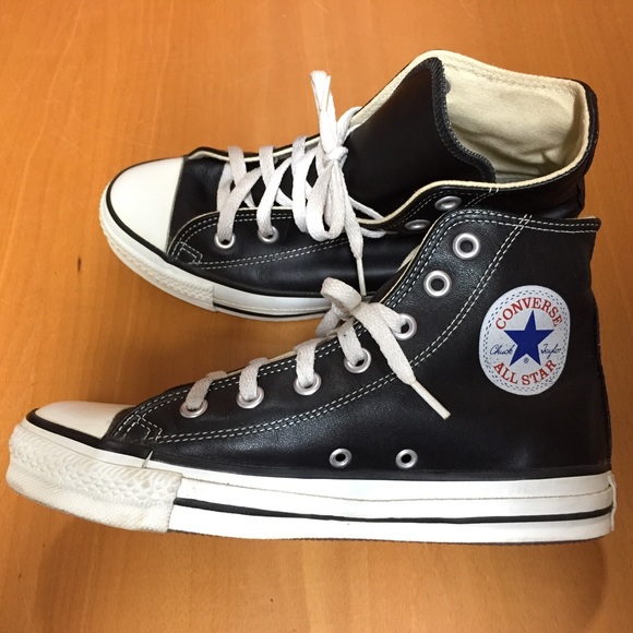 Made in USA Converse Black Leather Size 6.5 - Picture 10 of 15